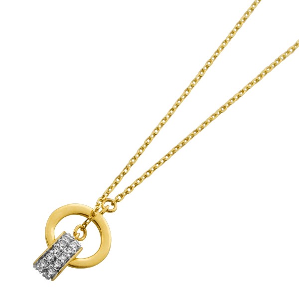 Kreis Anhänger Kette Gold 375 9K Natur Diamanten 0.12ct