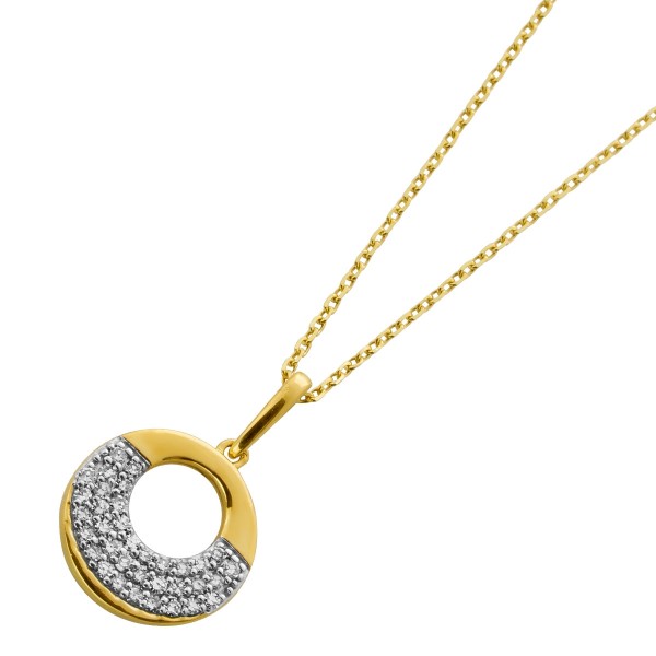 Kreis Anhänger Goldkette Gold 375 9K Natur Diamanten 0.14ct