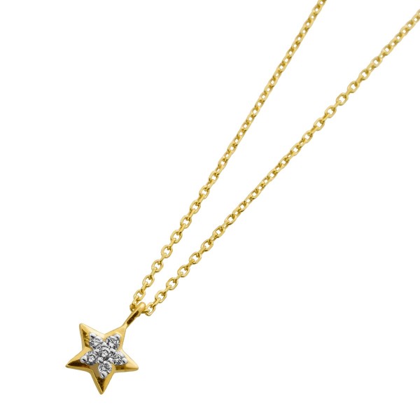 Stern Anhänger Ankerkette Gold 375 9K Natur Diamanten 0.04ct