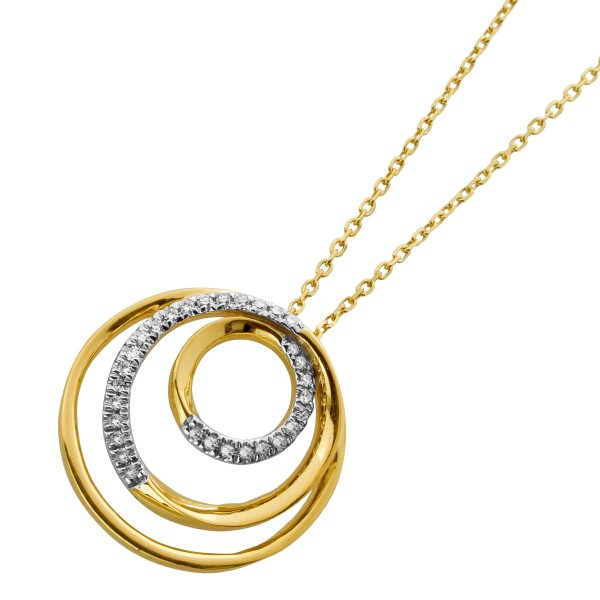 Kreis Anhänger Ankerkette Gold 375 9K Natur Diamanten 0.09ct