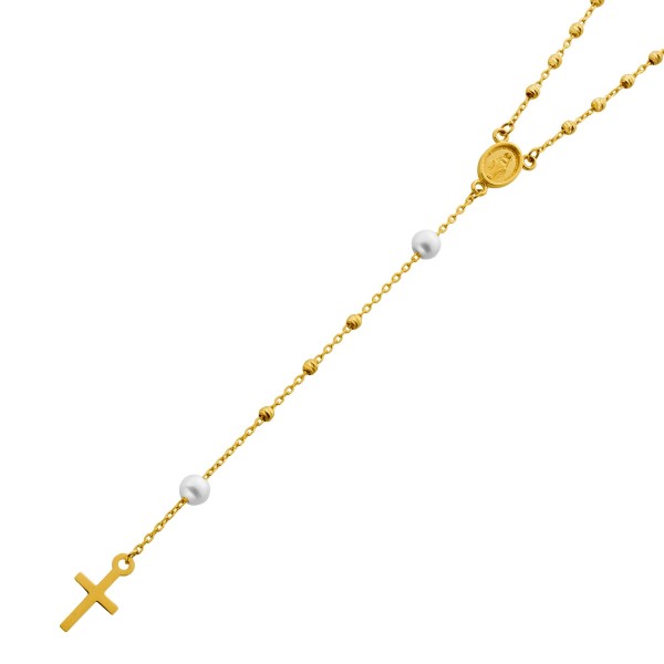 Rosenkranz Kreuz Kette Gold 333 8K Süßwasserperlen Maria Magdalena