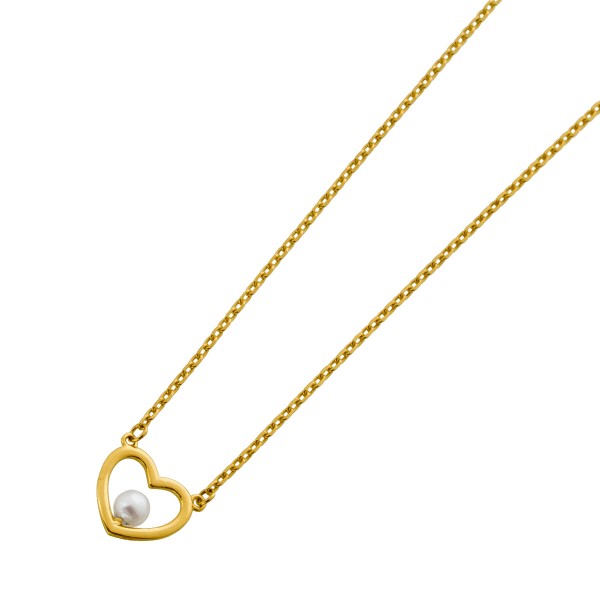 Herz Kette Gold 333 8K Süßwasser Perle 2.9mm