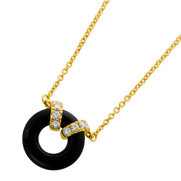 Diamant Kette Gold 750 18K nat. Onyx Brillanten 0.10ct 