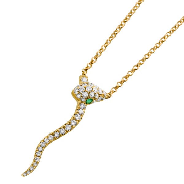 Schlangen Kette Gold 750 18K nat. Smaragde Brillanten 0.25ct
