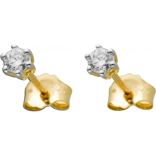Solitär Diamant Ohr Stecker Gelbgold 585 2 Brillanten zus.0,20ct W/SI Iced out