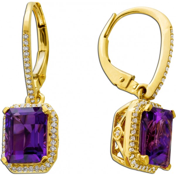 Ohrhänger Gelbgold 585 violett Amethyst Edelsteine 98 Diamanten