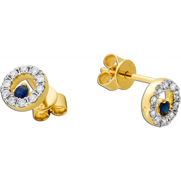 Happy Lady  Ohrstecker Gelbgold 585 blaue Saphire Diamonds 0,20