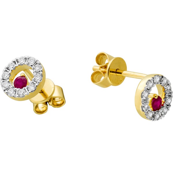 Happy Lady Brillant Ohrstecker Gelbgold 585 rote Rubine Brillanten