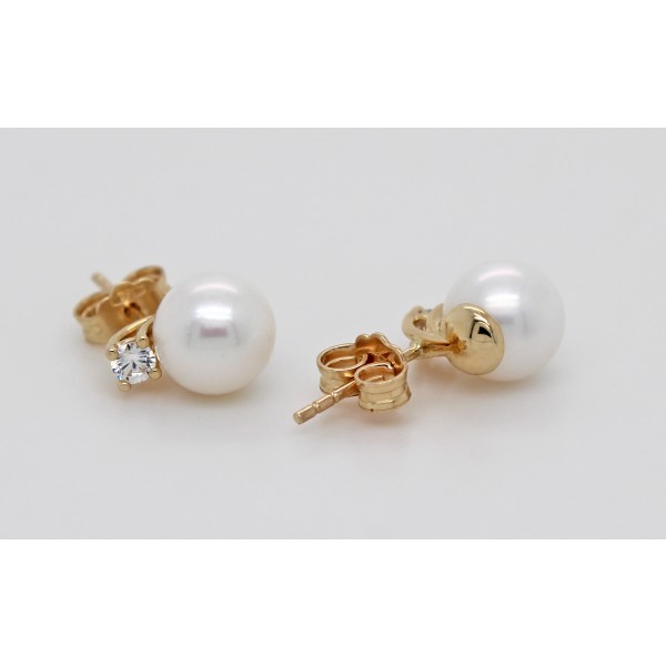 Perlen Ohrstecker Gelbgold 333 8K Süßwasser Perlen 7.7mm Zirkonia