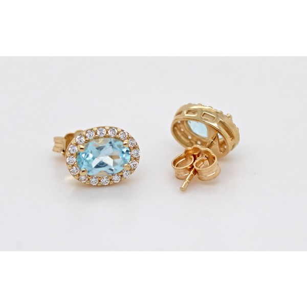 Blautopas Ohrstecker Gelbgold 585 14K blaue Edelsteine Zirkonia