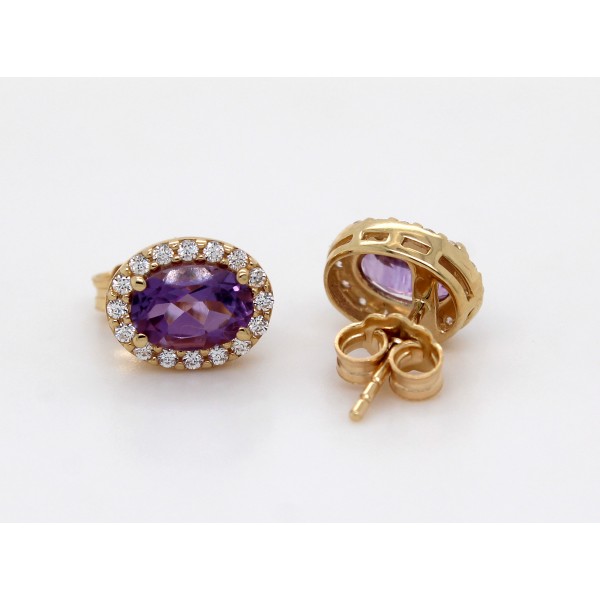 Amethyst Ohrstecker Gelbgold 585 14K lila Edelsteine Zirkonia 