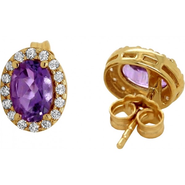 Amethyst Ohrringe Gold 585 14K lila Natur Edelsteine Zirkonia 