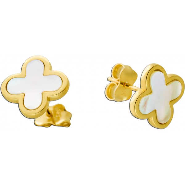Perlmutt Ohrstecker Gold 585 14K weißer Natur Edelstein