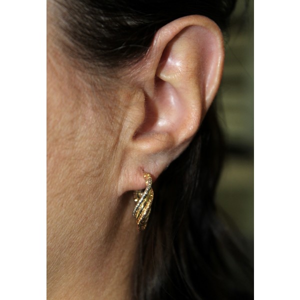 Tricolor Dreifarbig Dreiteilig Creolen 585 14 K Gelb-Weiß-Rosegold Trinity