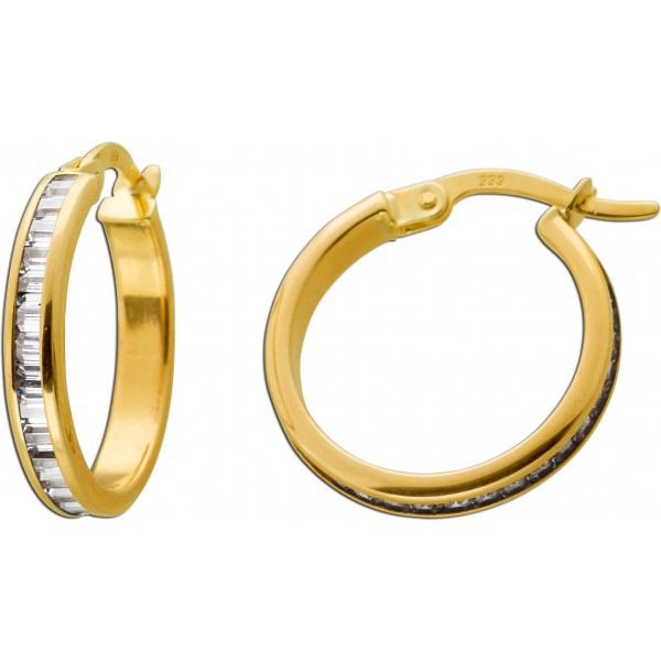 Creolen 17mm Gelbgold 333 8 Karat weiße Zirkonia Diamantlook
