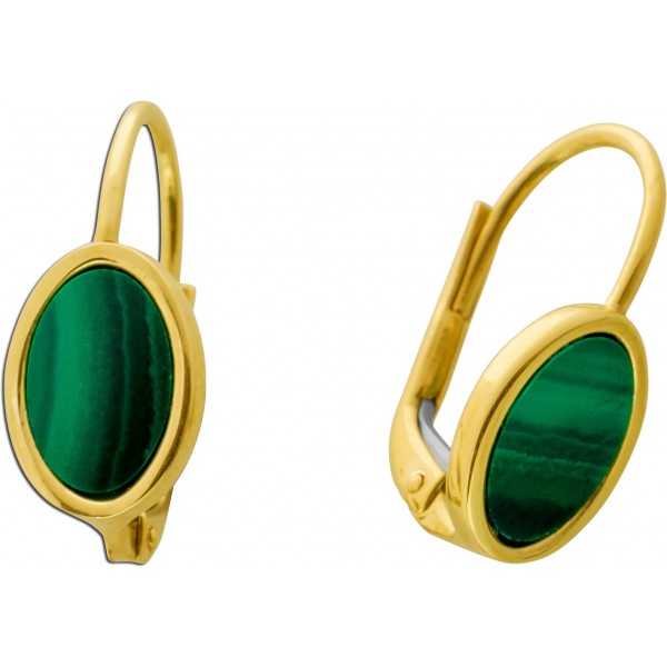 Malachit Ohrhänger grüne Edelsteine Gelbgold 333 8K