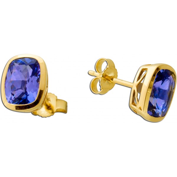 Tansanit Ohrstecker Gold 585 14 Karat lila Edelsteine 2.8ct