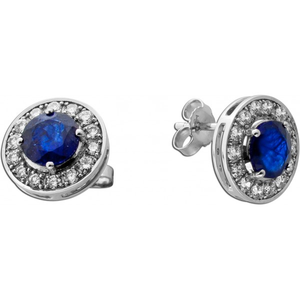 Saphir Ohrstecker Weißgold 585 14K blaue Edelsteine Lab Grown Diamanten 