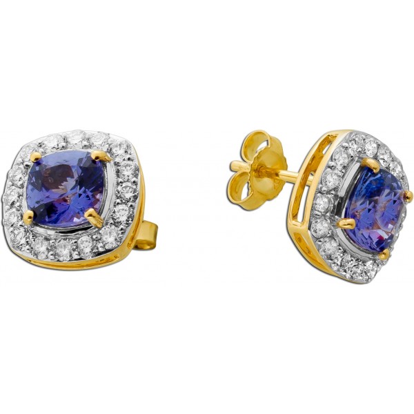 Tansanit Ohrstecker Gold 585 14K lila Edelsteine Lab Grown Diamanten