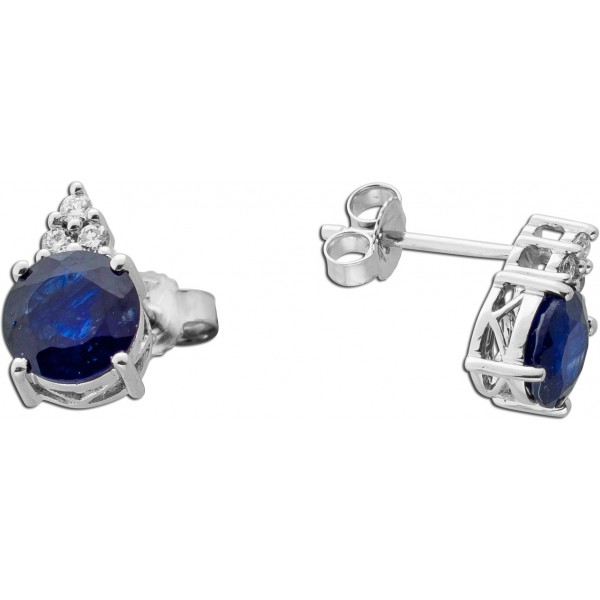 Saphir Ohrstecker Weißgold 585 14K blaue Edelsteine Lab Grown Diamanten 