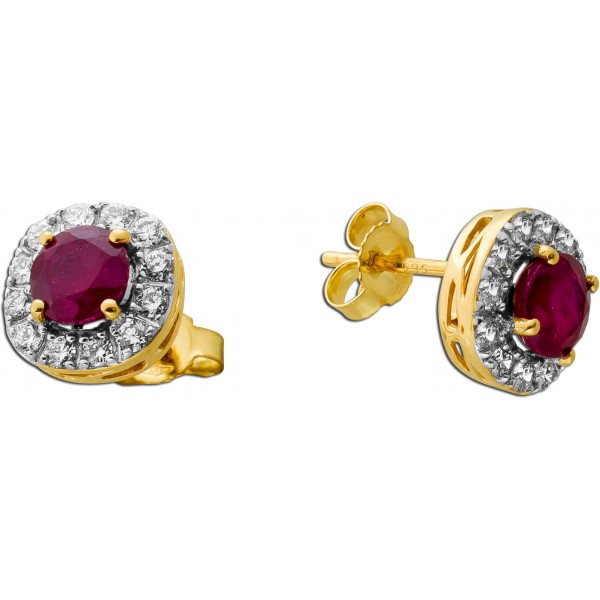 Rubin Ohrstecker Gold 585 14K rote Edelsteine Lab Grown Diamanten 
