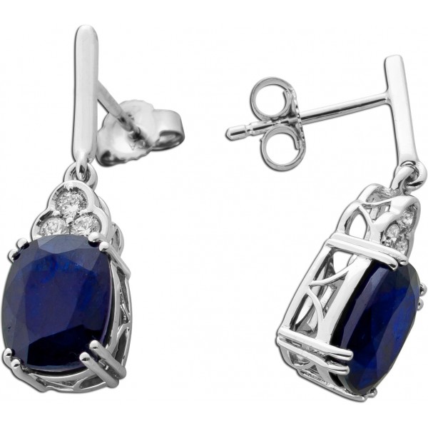 Saphir Ohrstecker Weißgold 585 14K blaue Edelsteine Lab Grown Diamanten 