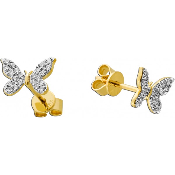 Schmetterling Ohrstecker Gold 585 14 Karat Diamanten 0.23ct