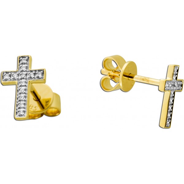 Kreuz Ohrstecker Gold 585 14K Diamanten 0.06ct