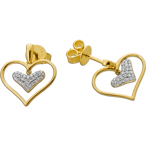 Herz Ohrstecker Gold Weißgold 585 14K Diamanten 0.21ct