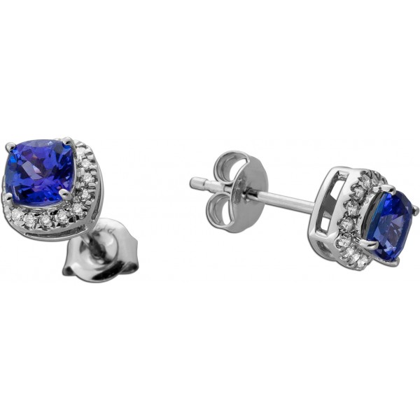 Tansanit Ohrstecker Platin 950 blaue Edelsteine 1.3ct Natur Diamanten 0.2ct
