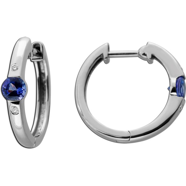Tansanit Creolen Platin 950 blaue Edelsteine 0.50ct Natur Diamanten 0.05ct