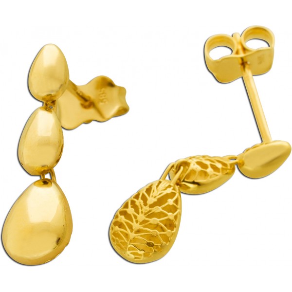 Tropfen Paisley Ohrstecker Gelbgold 585 14 Karat halbmassiv