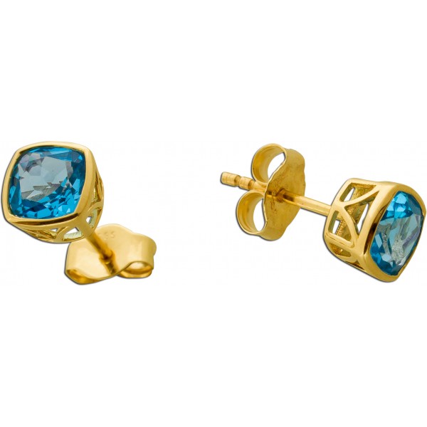Topas Ohrstecker Gold 585 14K hellblaue Swiss Blautopase 2.64ct 