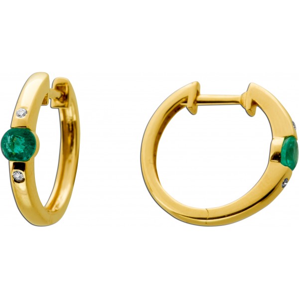 Smaragd Creolen Gold 585 14K grüne Edelsteine Natur Diamanten 0.03ct