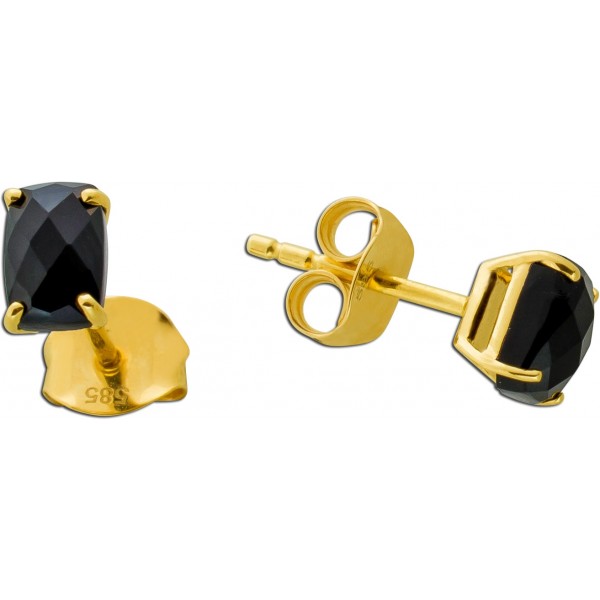 Onyx Ohrringe Gold 14K 585 natürliche schwarze Onyx Edelsteine 