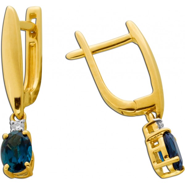 Blauopas Ohrhänger Gold 585 14K London Bluetopase Natur Diamanten