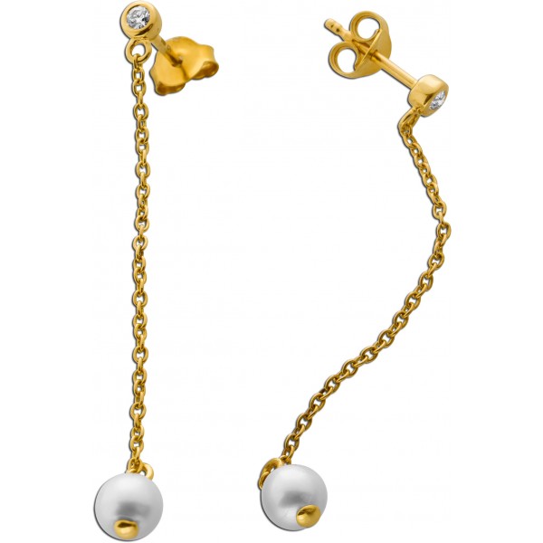 Perlen Ohrstecker Gold 585 14K Natur Diamanten Süßwasser Zuchtperlen