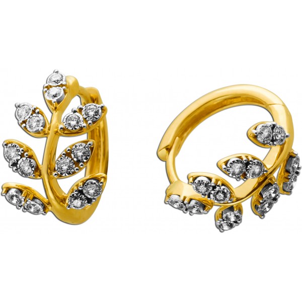 Diamant Creolen Gold 585 14K Natur Diamanten 0.33ct Lorbeerblatt