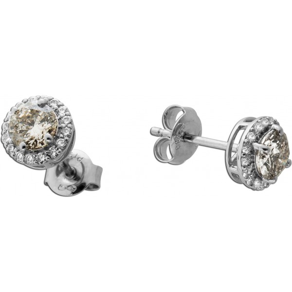Brillant Ohrstecker Halo Platin 950 champagner weiße Natur Diamanten 1.20ct