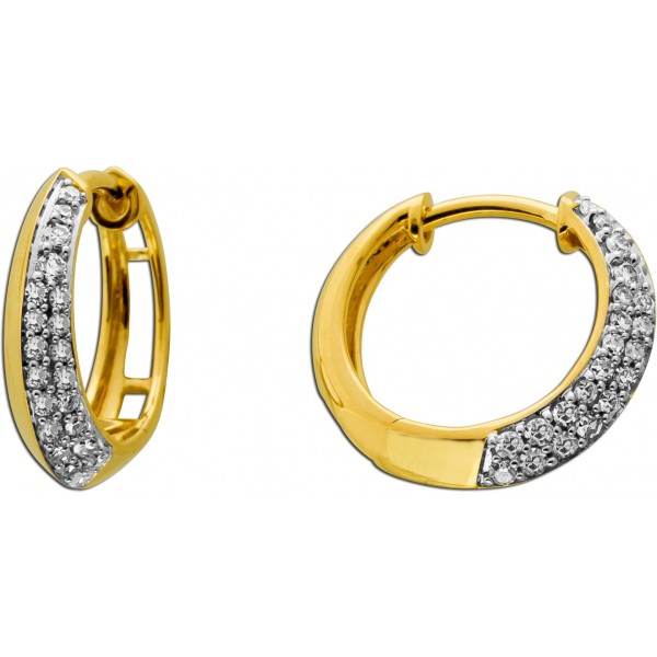 Diamant Creolen 13mm Gold 585 14K Diamanten 0.21ct
