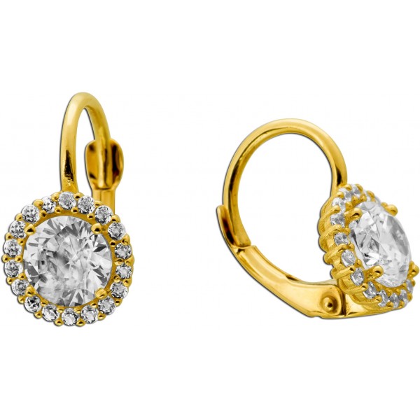 Halo Ohrringe Gold 333 8 Karat weiße Zirkonia Ohrhänger