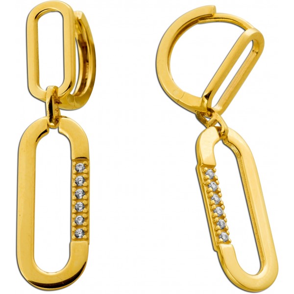 Zirkonia Paperclip Ohrhänger Gold 333 8K weiße Zirkonia Steine