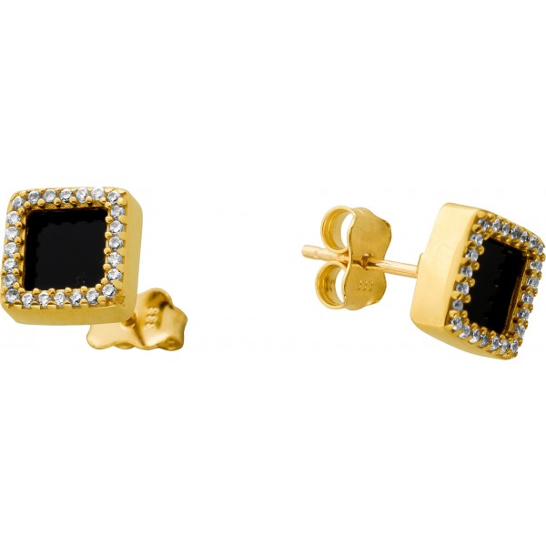 Onyx Ohrstecker Gold 333 8K schwarzer Onyx weiße Zirkonia Steine