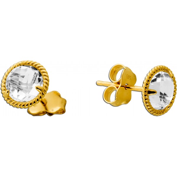 Quarz Ohrstecker Gold 585 14K weiße Natur Quarz Edelsteine 1.2ct