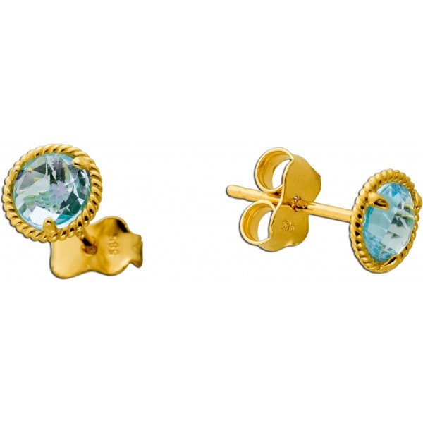 Blautopas Ohrstecker Gold 585 14K  nat Blautopas Edelsteine 1.1ct