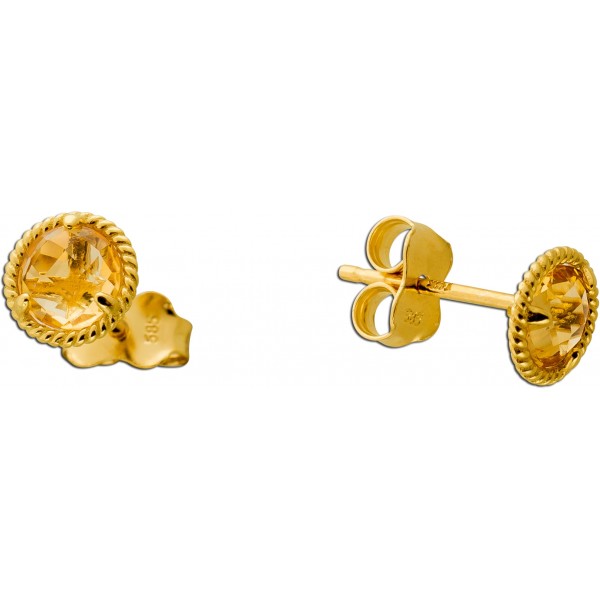 Citrin Ohrstecker Gold 585 14K gelbe nat Citrine 0.80ct