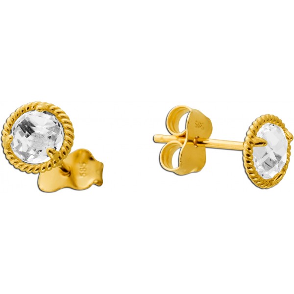 Quarz Ohrstecker Gold 585 14K weiße Natur Quarz Edelsteine 0.8ct