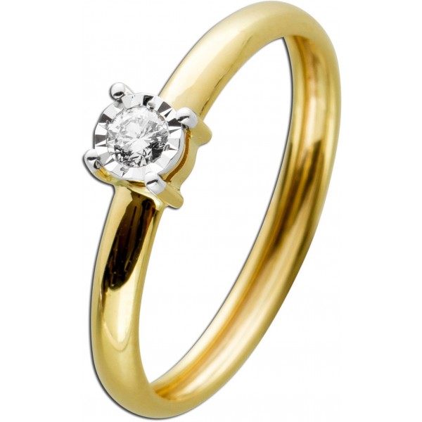 Solitärring Gelbgold 585 14 Karat Diamant 0.08ct W SI