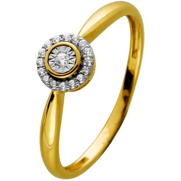 Diamant Ring Gelbgold 585 14 Karat 17 Diamanten 0,07ct W/SI 8/8