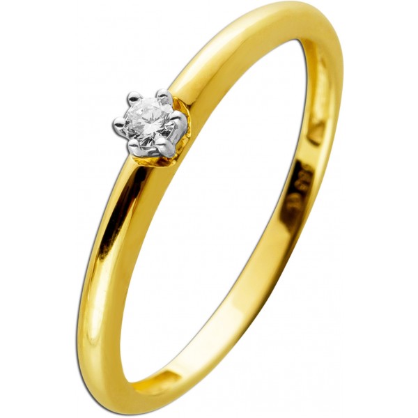 Verlobungsring Gelbgold 585 14 Karat Solitär Diamant 0.05ct W SI